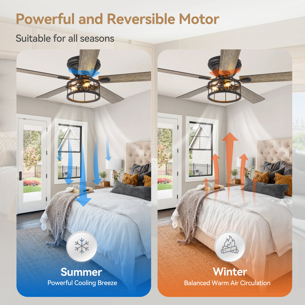 Brivane 52-Inch Flush Mount Ceiling Fan With Light & Remote