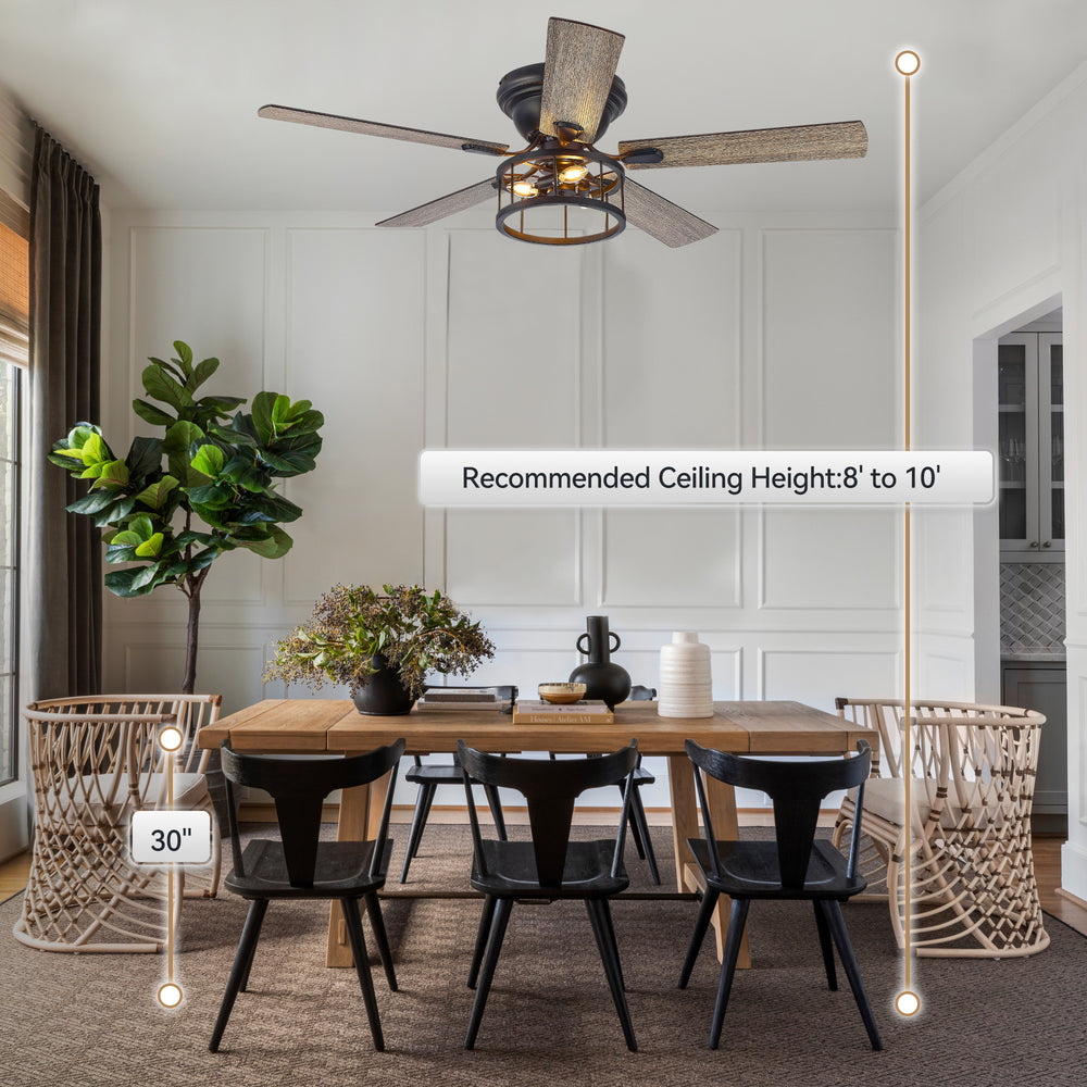 52 Inch 5-Blade Flush Ceiling fan with Light Kit and Remote Control Included