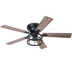 52 Inch 5-Blade Flush Ceiling fan with Light Kit and Remote Control Included