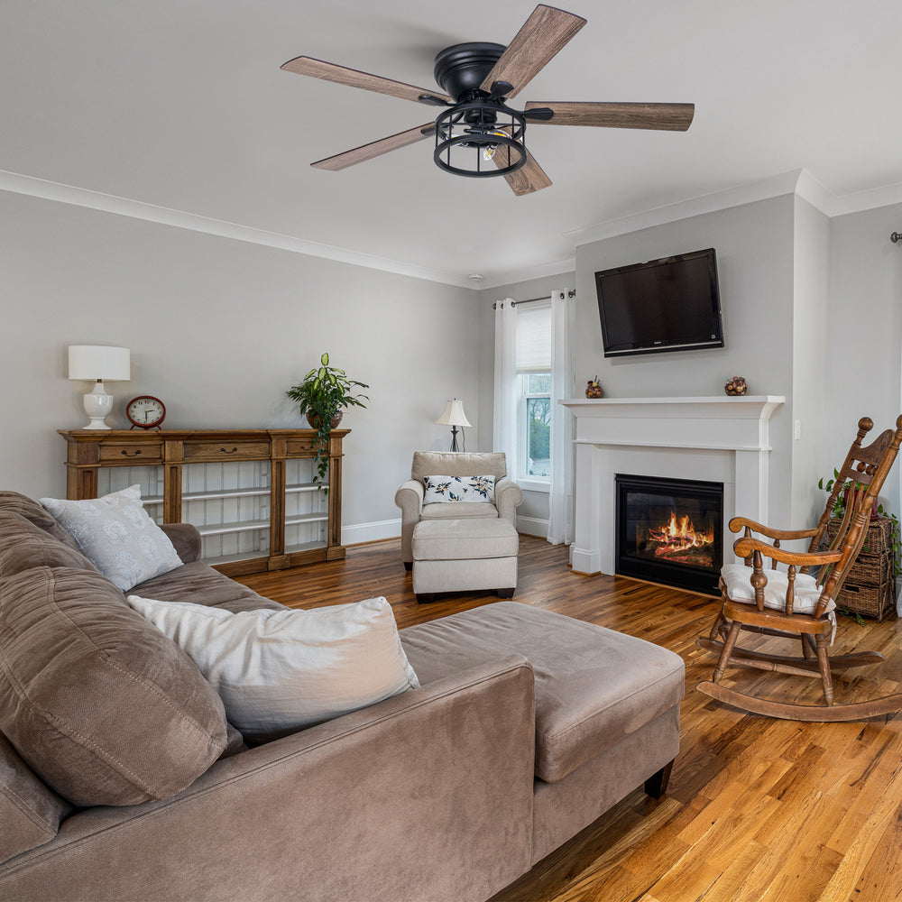 52 Inch 5-Blade Flush Ceiling fan with Light Kit and Remote Control Included