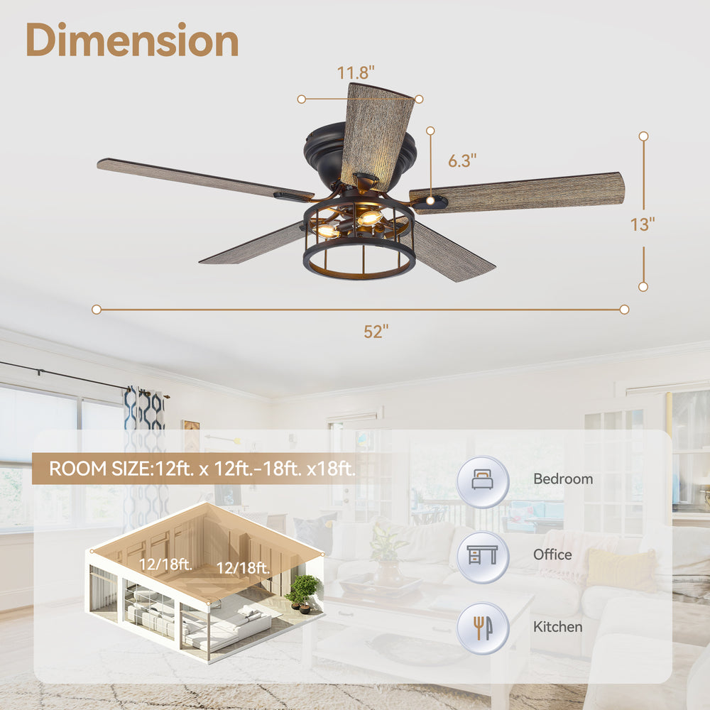 Brivane 52-Inch Flush Mount Ceiling Fan With Light & Remote