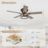 Brivane 52-Inch Flush Mount Ceiling Fan With Light & Remote