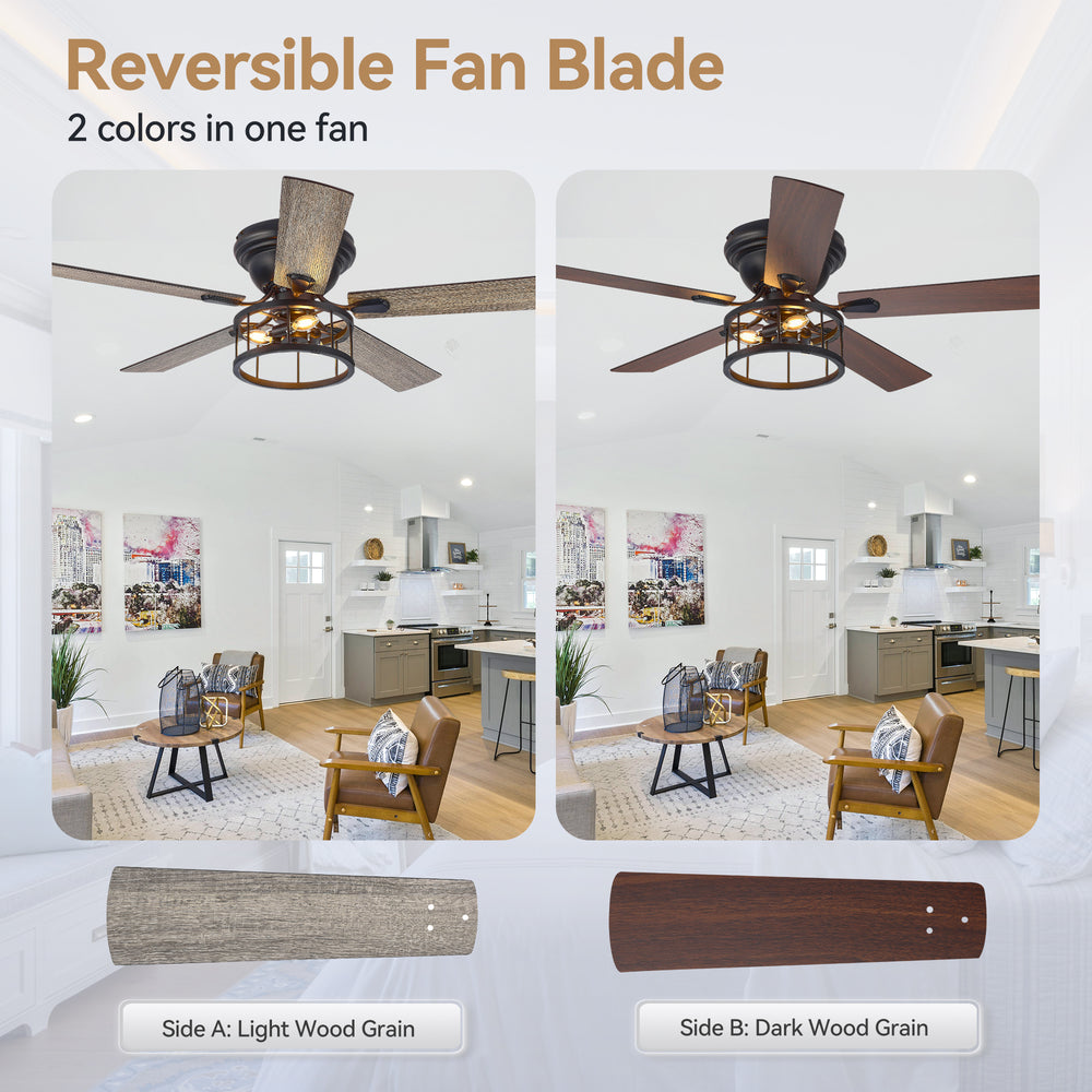 Brivane 52-Inch Flush Mount Ceiling Fan With Light & Remote