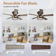 52 Inch 5-Blade Flush Ceiling fan with Light Kit and Remote Control Included