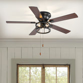 52-inch Indoor Black Ceiling Fan with Light Kit and Pull Chain Included