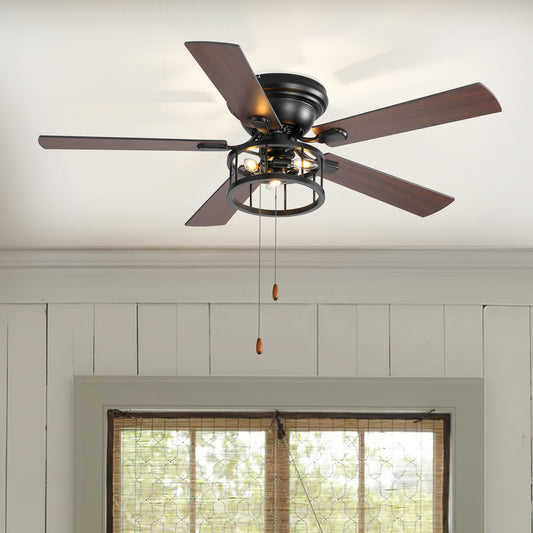 52-inch Indoor Black Ceiling Fan with Light Kit and Pull Chain Included