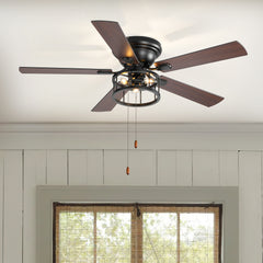 52-inch Indoor Black Ceiling Fan with Light Kit and Pull Chain Included