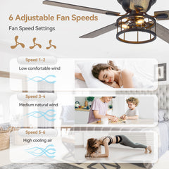 52 Inch 5-Blade Flush Ceiling fan with Light Kit and Remote Control Included