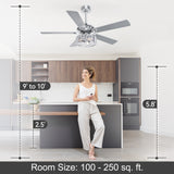 Iverelle 52-Inch 5-Blade Crystal Ceiling Fan With Light