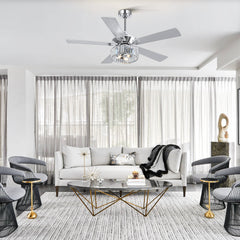 52-inch 5-Blade Standard Ceiling Fan with Remote Control and Light Kit Included