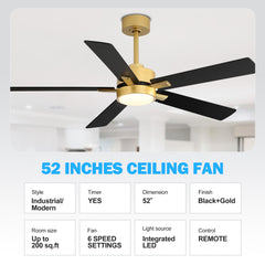 52-in Integrated LED Indoor Ceiling Fans with Light and Remote Control Included