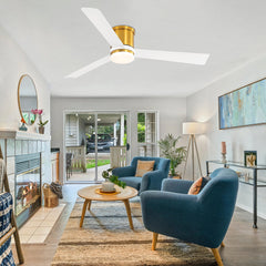 52 Inch 3-Blade Ceiling Fan with Light, Ceiling Fans with LED Light Remote Control with Reversible DC Motor, Flush Mount for Indoor Bedroom Kitchen Farmhouse