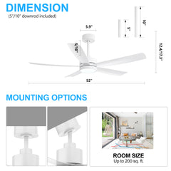 52-inch 5-Blade LED Ceiling Fan with Light and Remote,5" and 10" Downrods Included