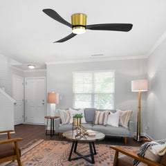 52 Inch Ceiling Fan with Light and Remote, Low Profile Flush Mount Ceiling Fans, Reversible DC Motor, 3-Blade, 6-Speed, Industrial Ceiling Fan with LED Light Chandelier for Bedroom