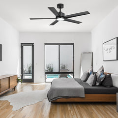 52 inch Ceiling Fans with Lights, 5-Blade Ceiling Fan with Remote Control, Quiet Reversible DC Motor, Timer, 6-Speed, Easy Install, Industrial Ceiling Fan for Porch Living Room
