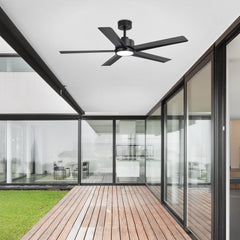 52 inch Ceiling Fans with Lights, 5-Blade Ceiling Fan with Remote Control, Quiet Reversible DC Motor, Timer, 6-Speed, Easy Install, Industrial Ceiling Fan for Porch Living Room