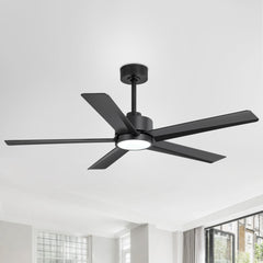 52 inch Ceiling Fans with Lights, 5-Blade Ceiling Fan with Remote Control, Quiet Reversible DC Motor, Timer, 6-Speed, Easy Install, Industrial Ceiling Fan for Porch Living Room