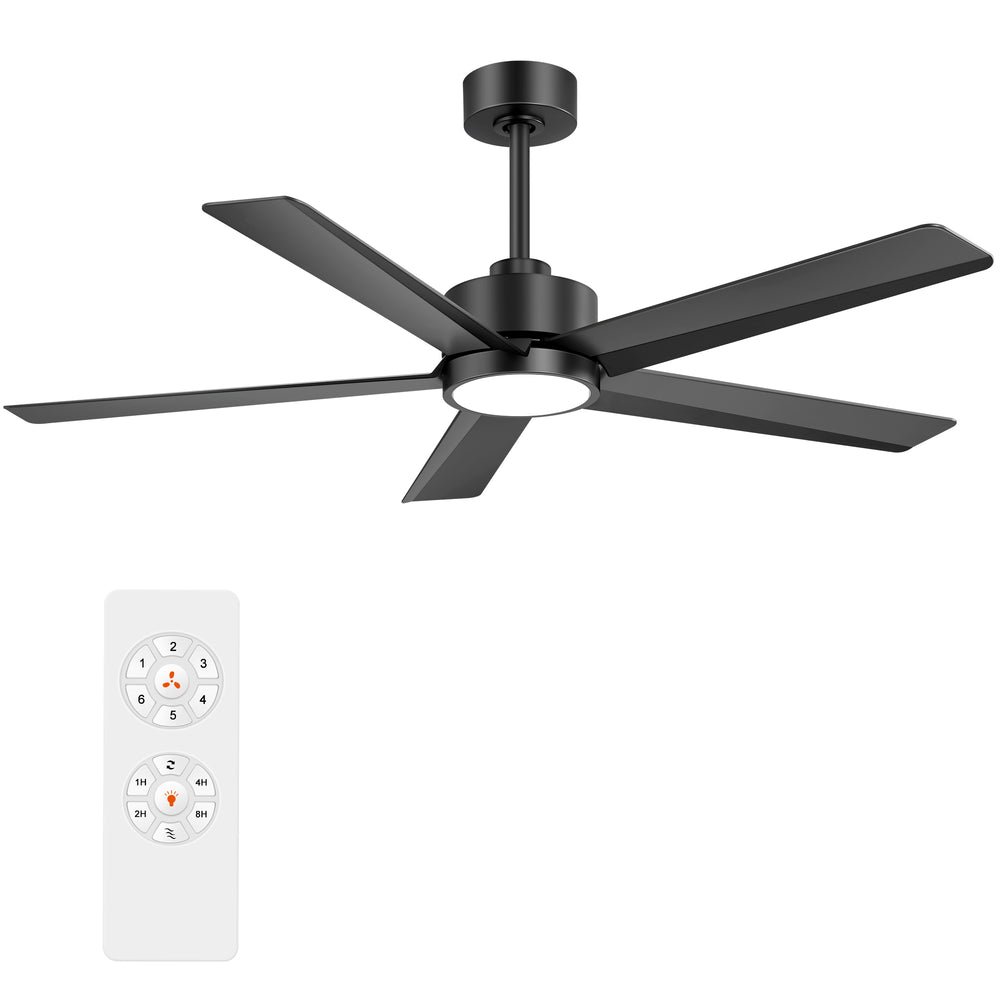 52 inch Ceiling Fans with Lights, 5-Blade Ceiling Fan with Remote Control, Quiet Reversible DC Motor, Timer, 6-Speed, Easy Install, Industrial Ceiling Fan for Porch Living Room