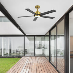 52 inch Ceiling Fans with Lights, 5-Blade Ceiling Fan with Remote Control, Quiet Reversible DC Motor, Timer, 6-Speed, Easy Install, Industrial Ceiling Fan for Porch Living Room