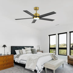 52 inch Ceiling Fans with Lights, 5-Blade Ceiling Fan with Remote Control, Quiet Reversible DC Motor, Timer, 6-Speed, Easy Install, Industrial Ceiling Fan for Porch Living Room
