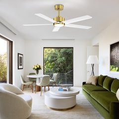 52 inch Ceiling Fans with Lights, 5-Blade Ceiling Fan with Remote Control, Quiet Reversible DC Motor, Timer, 6-Speed, Easy Install, Industrial Ceiling Fan for Porch Living Room