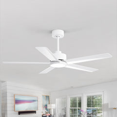 52 inch Ceiling Fans with Lights, 5-Blade Ceiling Fan with Remote Control, Quiet Reversible DC Motor, Timer, 6-Speed, Easy Install, Industrial Ceiling Fan for Porch Living Room