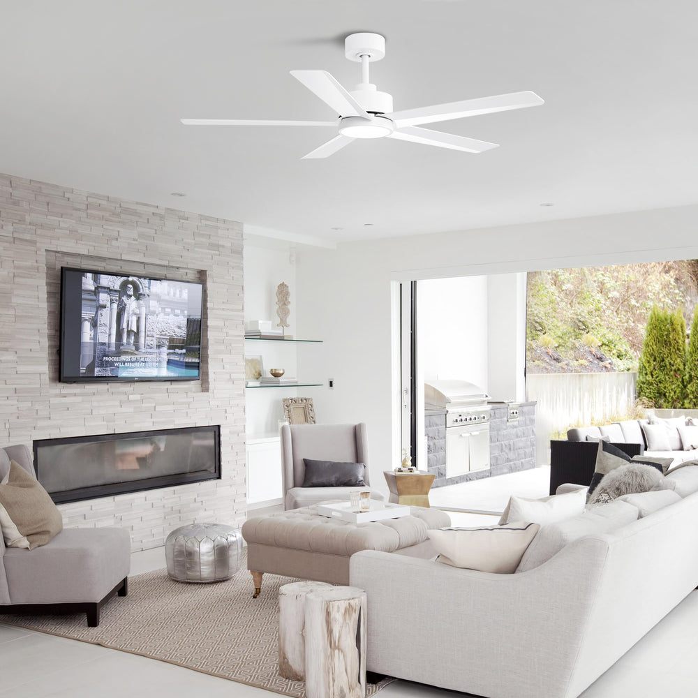 52 inch Ceiling Fans with Lights, 5-Blade Ceiling Fan with Remote Control, Quiet Reversible DC Motor, Timer, 6-Speed, Easy Install, Industrial Ceiling Fan for Porch Living Room