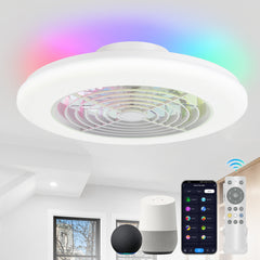 19-in Low Profile Ceiling Fan with Light, RGB Dimmable LED Enclosed Ceiling Fans with Remote