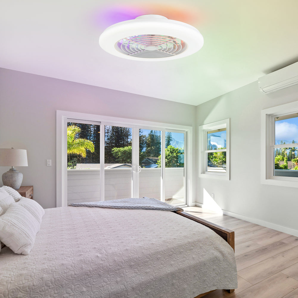 Ostis 19-Inch Smart White Low Profile Ceiling Fan With RGB Light