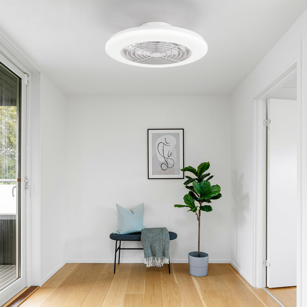 Ostis 19-Inch Smart White Low Profile Ceiling Fan With RGB Light