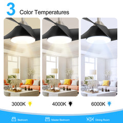 52-Inch Ceiling Fans with Led Lights Remote Control, 3-Blade, Reversible DC Motor, 6-Speed, Timer, Modern Indoor Ceiling Fan with Light for Bedroom Kitchen Office
