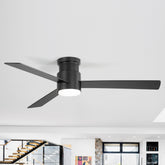 52in Flush Mount Ceiling Fan with LED Light and Remote(3-Blade)