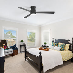 52in Flush Mount Ceiling Fan with LED Light and Remote(3-Blade)