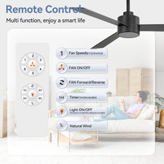 52-inch 3-Blade Ceiling Fan with Remote without Light, 5" and 10" Downrods Included