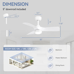 32-inch LED Ceiling Fan with Light Kit and Remote(3-Blade)