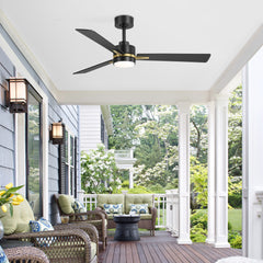 52" Ceiling Fans with Lights, Black Modern Ceiling Fan with Remote, Farmhouse Indoor Ceiling Fan,Quiet & Strong Motor, Bright LED Light for Bedroom,6 Speeds Silent Reversible DC Motor