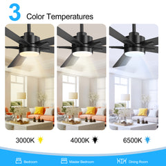 Ceiling Fans with Lights and Remote, 52 Inch Industrial Ceiling Fan with Reversible DC Motor, 6-Speed, 3 Color Light, Downrod Mount LED Ceiling Light Chandelier for Bedroom