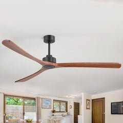 72-in Ceiling Fan with 3 Solid Wood Blades and Remote without Light,6" and 12" Downrods Included