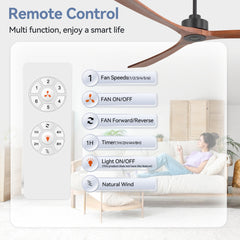 72-in Ceiling Fan with 3 Solid Wood Blades and Remote without Light,6" and 12" Downrods Included