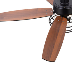 52-inch Industrial 5-Blade Black Ceiling Fan with Light Kit, Remote Control, Reversible Wood Blades, 6-Speed DC Motor, 5" & 10" Downrod