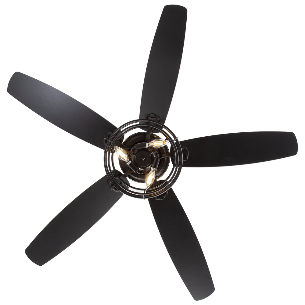 52-inch Industrial 5-Blade Black Ceiling Fan with Light Kit, Remote Control, Reversible Wood Blades, 6-Speed DC Motor, 5" & 10" Downrod