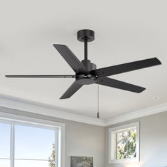 52-inch Traditional 5-Blade Ceiling Fan without Light, Pull Chain Control, 3 Speeds, Whisper-Quiet AC Motor, and 5" & 10" Downrod