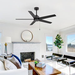 52-inch Traditional 5-Blade Ceiling Fan without Light, Pull Chain Control, 3 Speeds, Whisper-Quiet AC Motor, and 5" & 10" Downrod