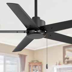 52-inch Traditional 5-Blade Ceiling Fan without Light, Pull Chain Control, 3 Speeds, Whisper-Quiet AC Motor, and 5" & 10" Downrod