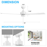 Vesora 52" 3-Blade Ceiling Fan Without Light & Pull Chain