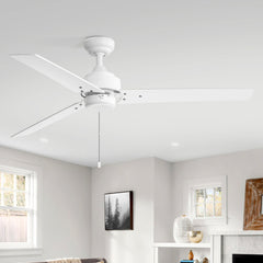 52 Inch 3-Blade Black/White 3-Speed Ceiling Fan with Pull Chain without Light