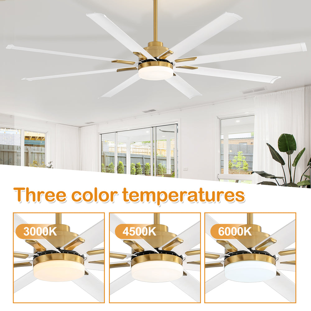 Large 72in Integrated LED Indoor Gold Ceiling Fan with Light and Remote Control Included