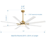 Large 72in Integrated LED Indoor Gold Ceiling Fan with Light and Remote Control Included