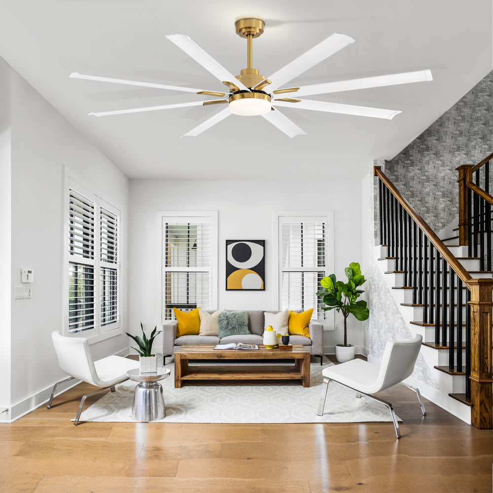 Large 72in Integrated LED Indoor Gold Ceiling Fan with Light and Remote Control Included