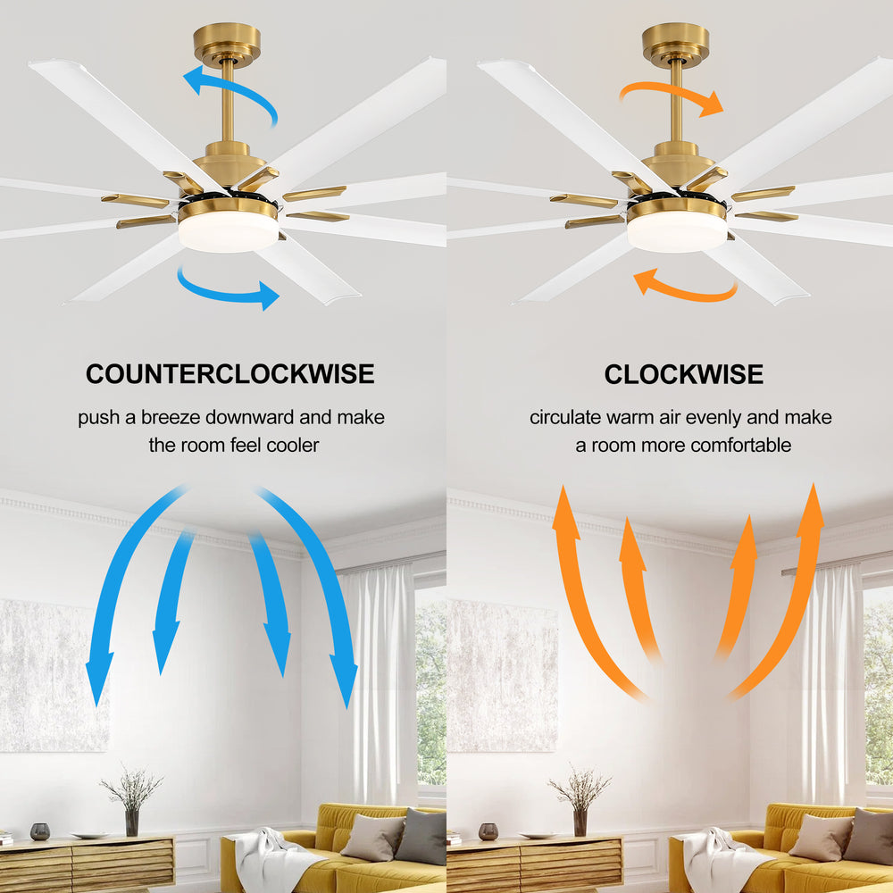 Large 72in Integrated LED Indoor Gold Ceiling Fan with Light and Remote Control Included